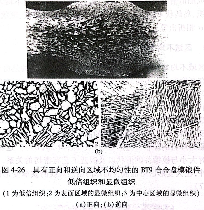 具有正向和逆向區(qū)域不均勻性的BT9合金盤模鍛件低倍組織的顯微組織